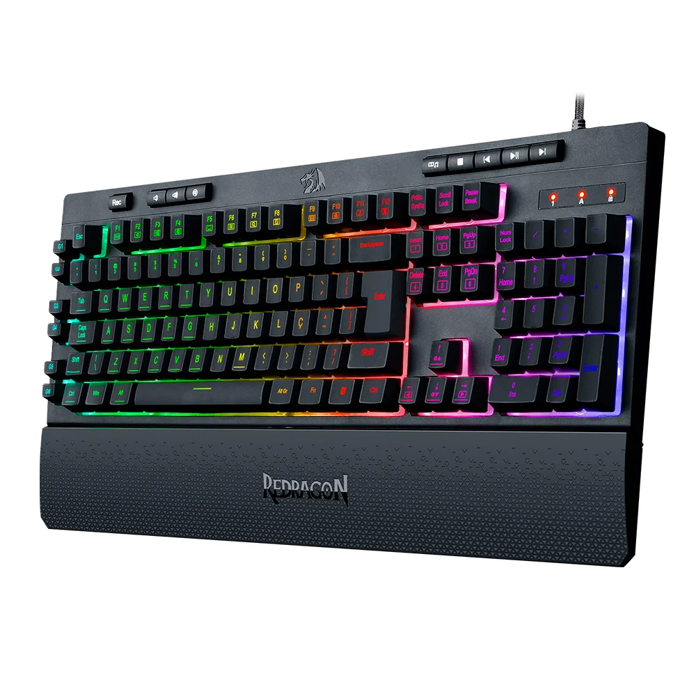 Teclado Gamer Membrana Redragon Shiva RGB ABNT2 Preto K512RGB