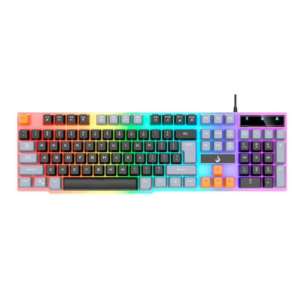Teclado Gamer Semi-Mecânico Rise Mode G1 Rainbow Preto e Cinza RM-TG-01-BG