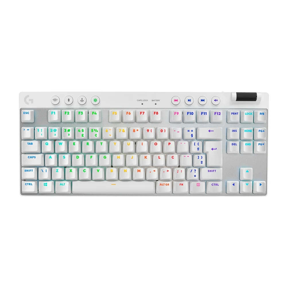 Teclado Gamer Mecânico Logitech G Pro X TKL Lightspeed RGB Lightsync Switch GX Brown Tactile Layout US Branco 920-012143