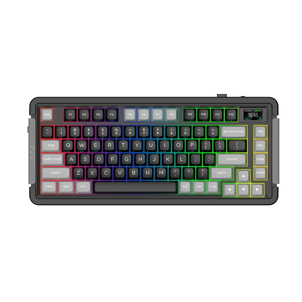 Teclado Gamer Mecânico Aplus Zion TKL 75% Gasket Hotswap RGB Sem Fio Bluetooth Tela LCD Switch Gateron Yellow Layout US Preto AKW500