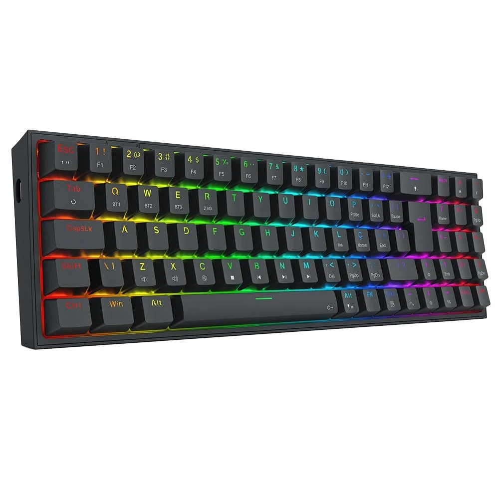 Teclado Mecânico Redragon Pollux Pro Gamer Sem Fio RGB Switch Marrom ABNT2 Preto K628RGB-PRO