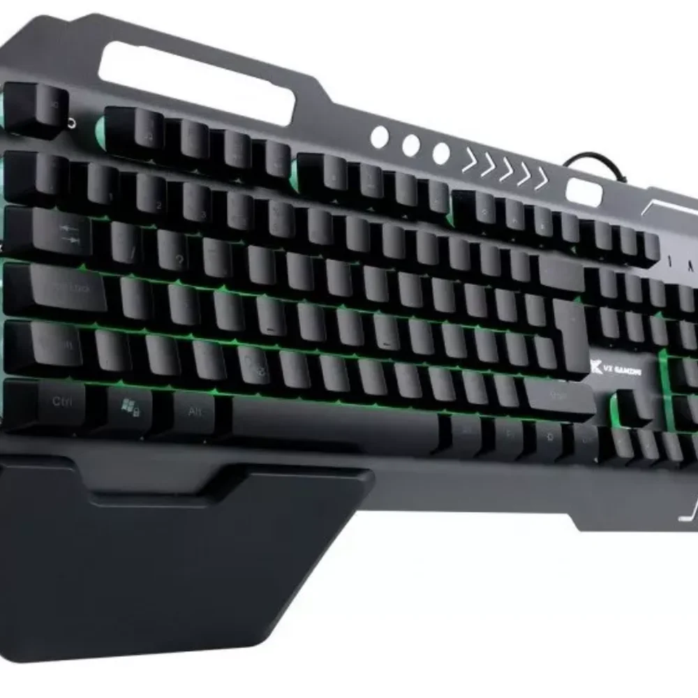 Teclado Gamer Sensação Mecânica VX Gaming Armor LED 7 Cores Multimídia Apoio de Pulso Magnético ABNT2 GT500
