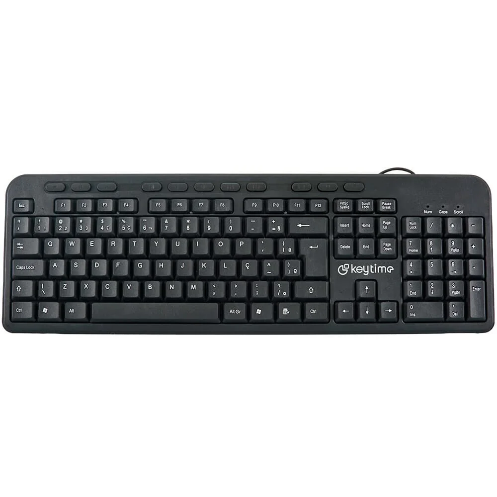 Teclado Keytime Keycraft Teclas Multimídia USB 2.0 Full-Size ABNT2 Preto KYT00010