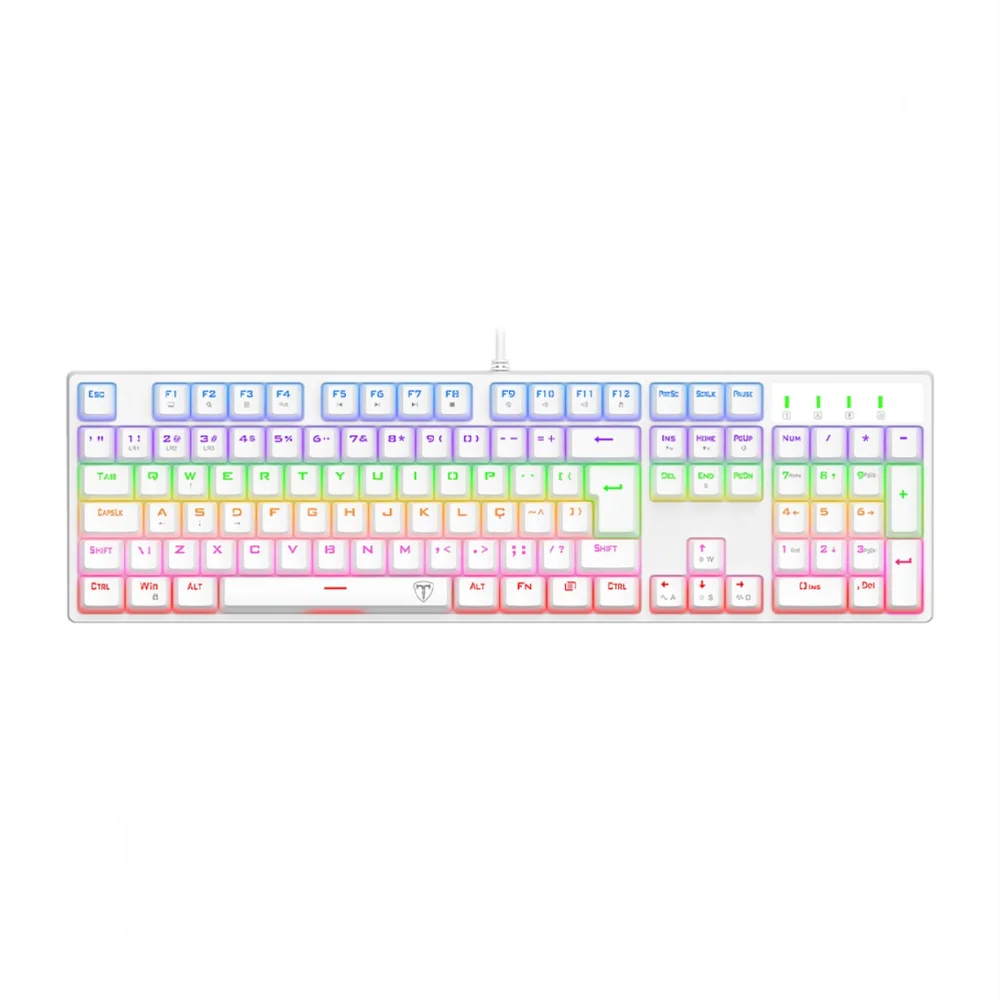 Teclado Gamer Mecânico T-Dagger Rebel Rainbow Switch Brown Branco T-TGK328W-BR