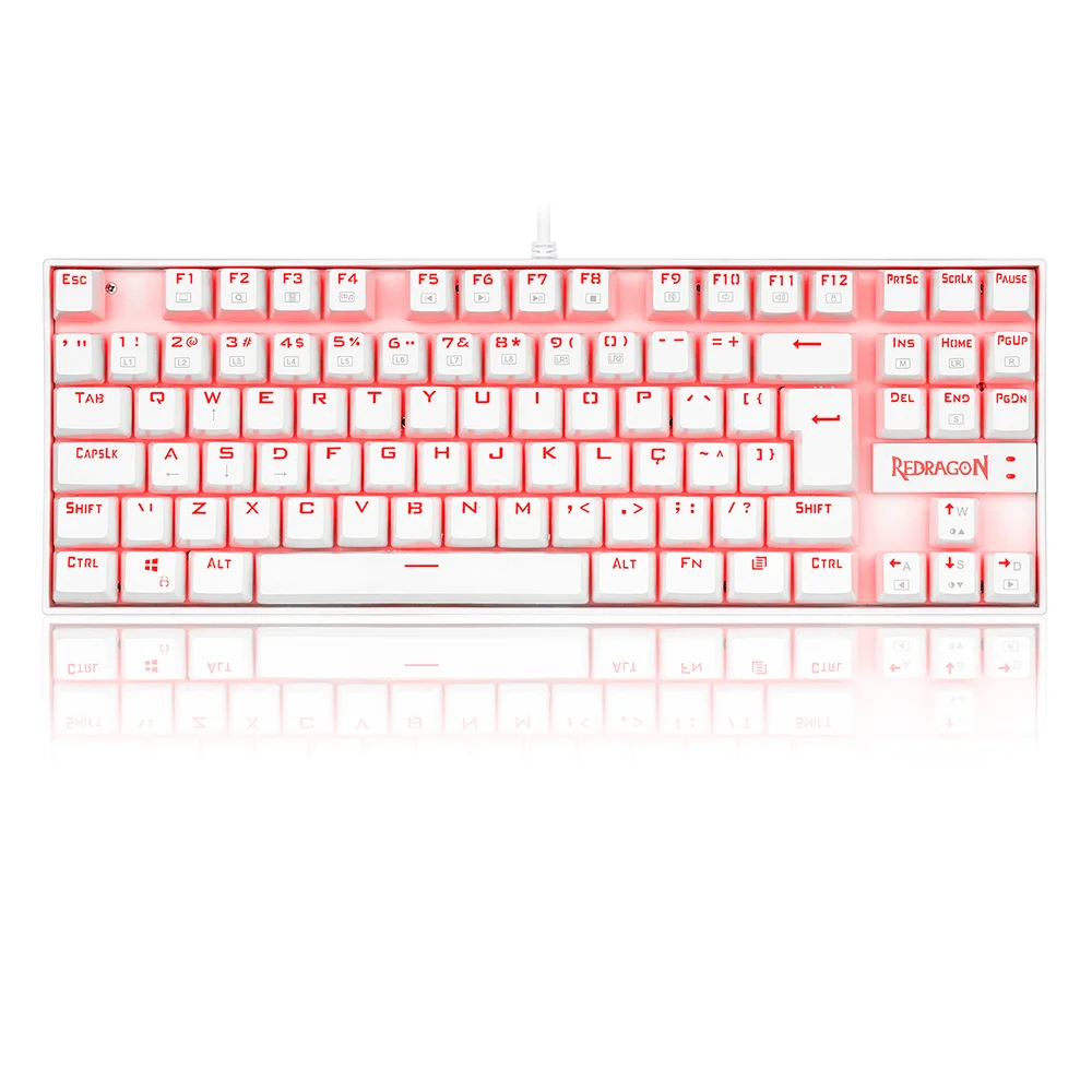 Teclado Gamer Mecânico Redragon Kumara Lunar White RGB Switch Blue Com Fio K552W-RGB