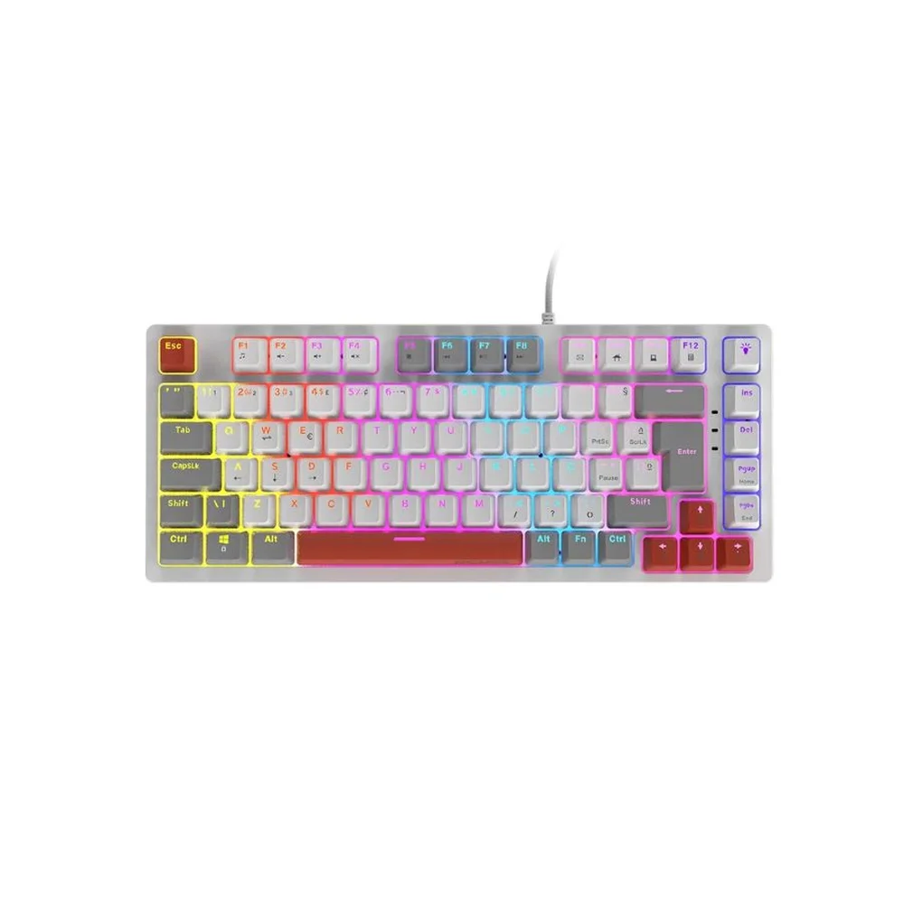 Teclado Gamer Mecânico PCyes Kirin White Ghost 75% LED Rainbow Switch Blue PTKRWG75BL