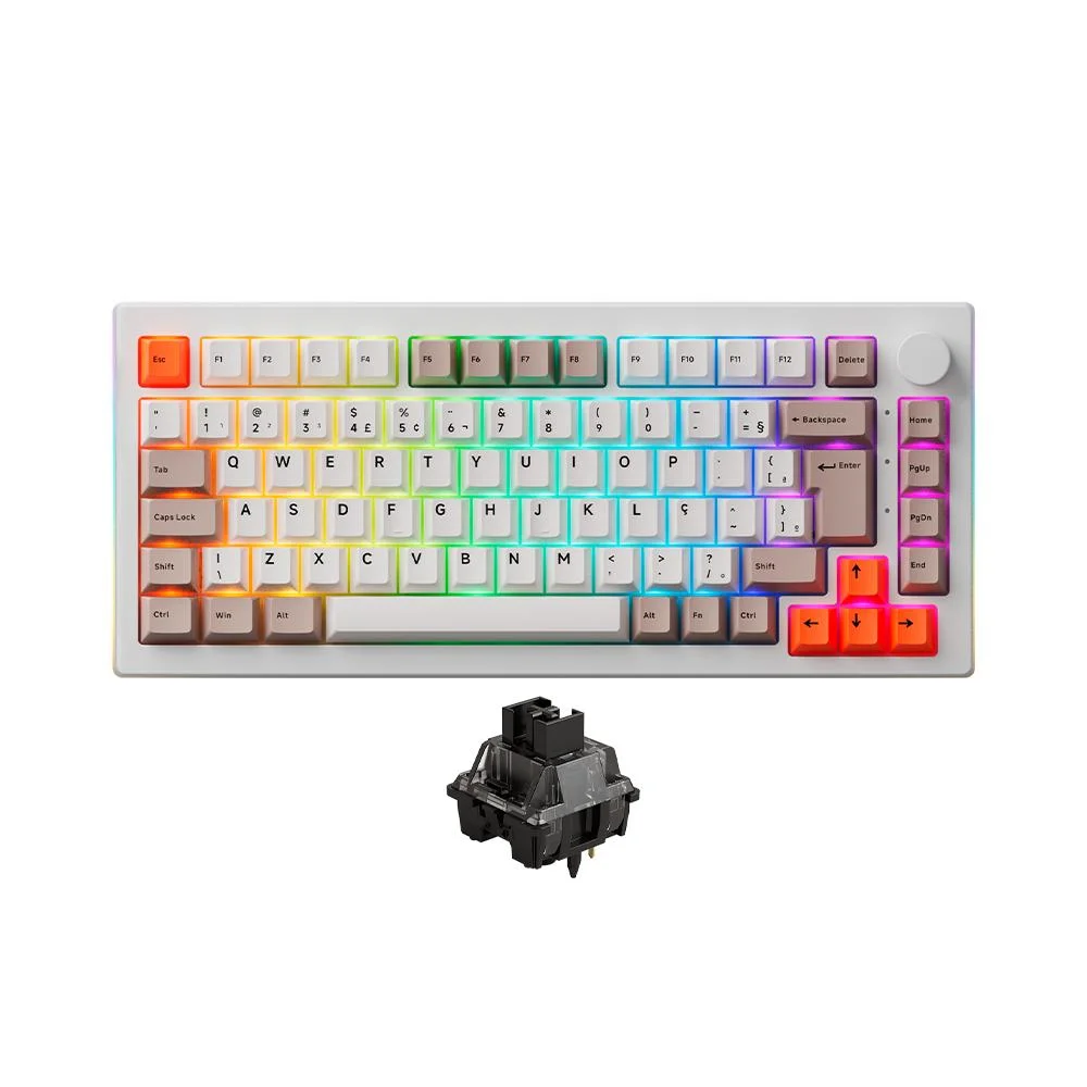Teclado Gamer Mecânico Akko 5075S Steam Engine Switch V3 Cream Black Pro ABNT2