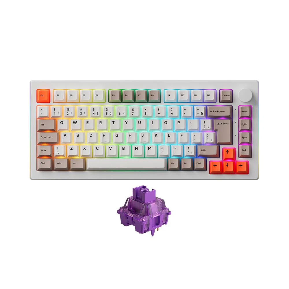 Teclado Gamer Mecânico Akko 5075S Steam Engine Switch V3 Lavender Purple Pro ABNT2