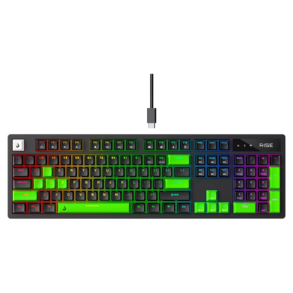Teclado Gamer Mecânico Rise Mode GM2 Full RGB Switch Outemu Blue Preto e Verde RM-TCM-GM2F-BBLUE