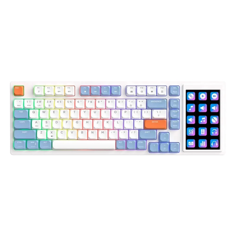 Teclado Gamer Mecânico Ajazz AKP815 RGB Switch Huannuo Short Tea Azul/Branco/Laranja
