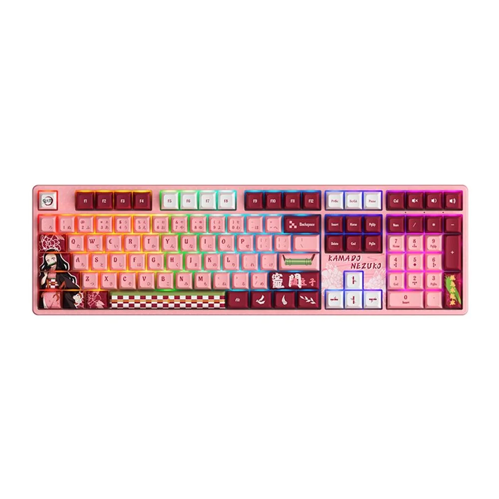 Teclado Gamer Mecânico Akko 5108B-Plus Demon Slayer Kamado Nezuko RGB Bluetooth Switch Cream Yellow V3 Pro ANSI Rosa