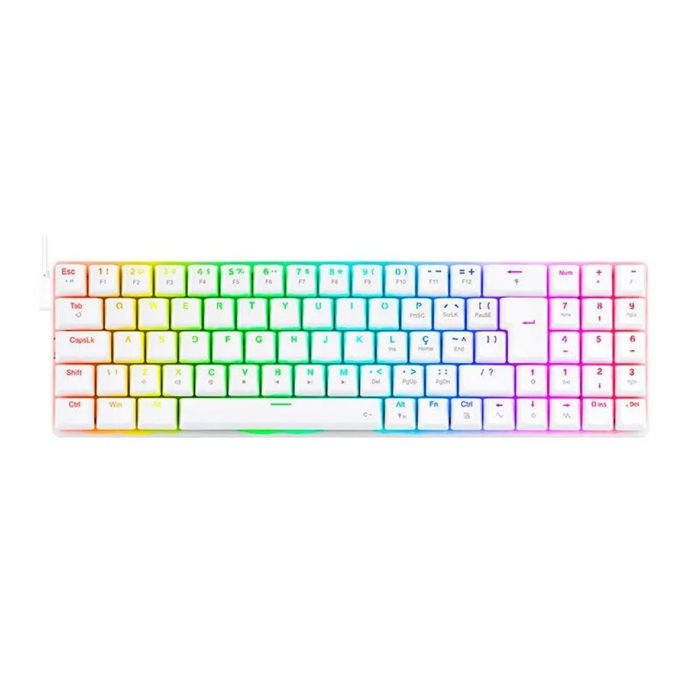 Teclado Gamer Mecânico Redragon Ashe RGB Switch Blue Branco