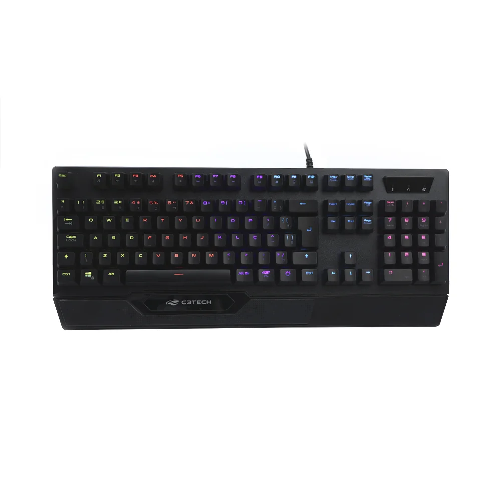 Teclado Gamer Mecânico C3Tech KGM-1200BK LED RGB Switch Blue Anti-Ghosting Apoio de Punho ABNT2