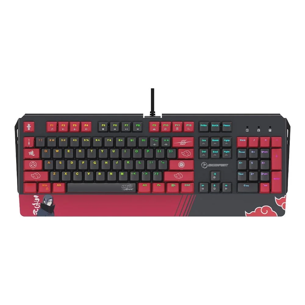 Teclado Gamer Mecânico Checkpoint KX-500 Naruto Akatsuki RGB Switch Red Anti-Ghosting Preto e Vermelho NA-KB-1002