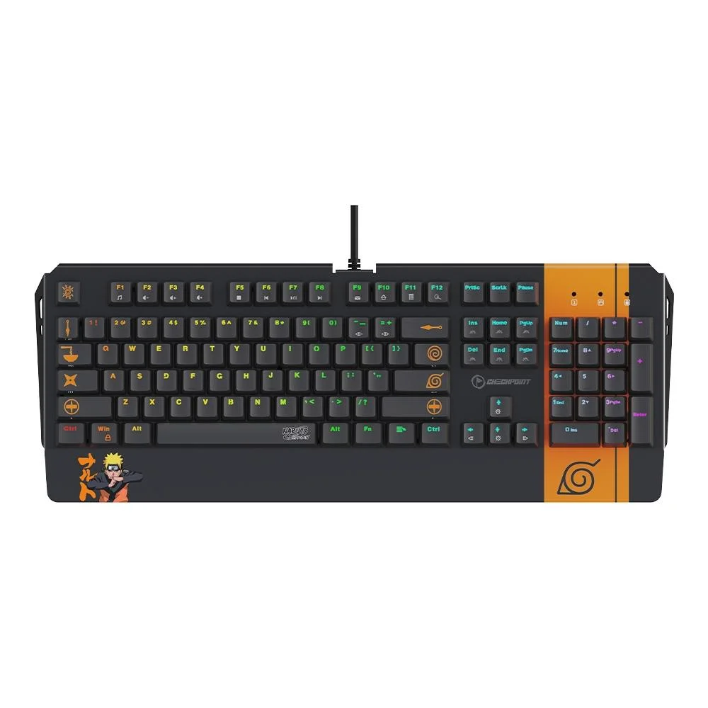 Teclado Gamer Mecânico Checkpoint KX-500 Naruto Leaf Ninja RGB Switch Red Anti-Ghosting Preto e Laranja NA-KB-1001