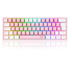 Teclado Gamer Mecânico Redragon Fizz Compacto RGB Rosa e Branco K617-RGB-PW Teclado Gamer Mecânico Redragon Fizz Compacto RGB Rosa e Branco K617-RGB-PW