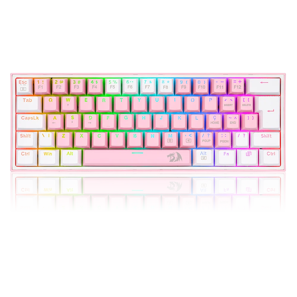 Teclado Gamer Mecânico Redragon Fizz Compacto RGB Rosa e Branco K617-RGB-PW