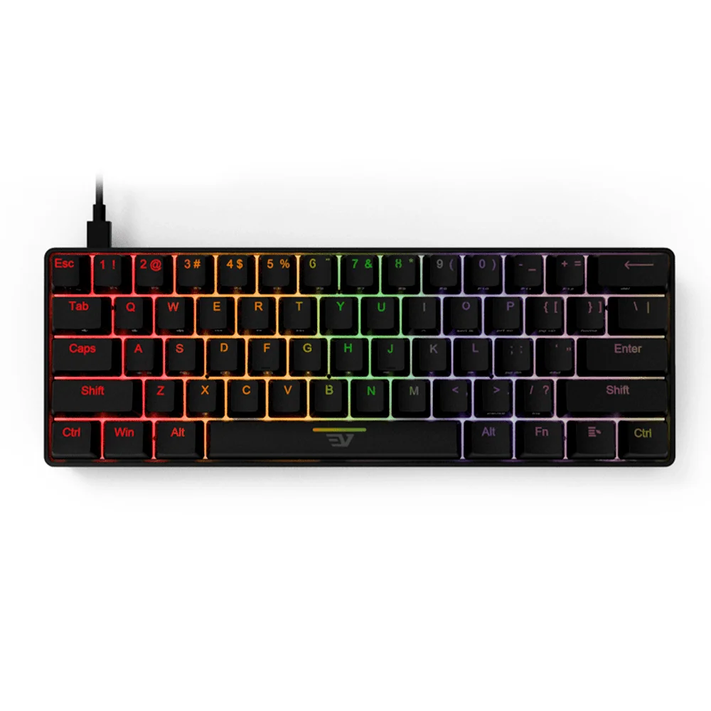 Teclado Gamer Mecânico Evzen Elite NinexT Panzer Mini 60% RGB Single Color Switch Gateron Red Preto