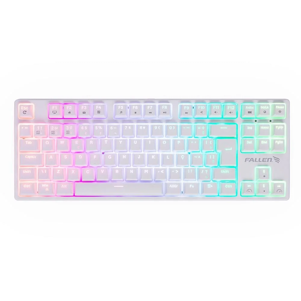Teclado Gamer Mecânico Fallen Pantera TKL RGB Switch Blue Anti-Ghosting ABNT2 Branco TE-FA-PA-BR-TK-SA
