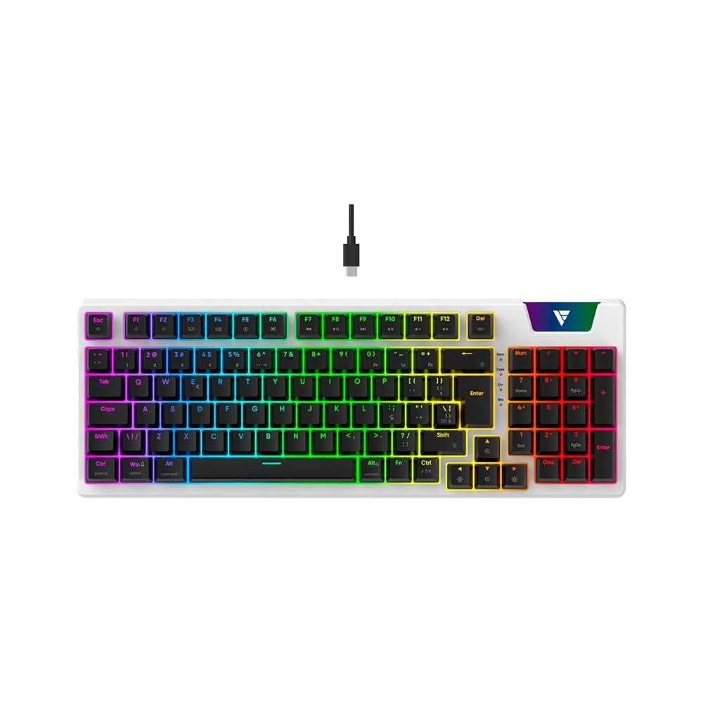 Teclado Gamer Mecânico Force One Atlas Pro RGB Hotswap Switch Huano Red Keycap Personalizável Branco FR.TC.AP.01
