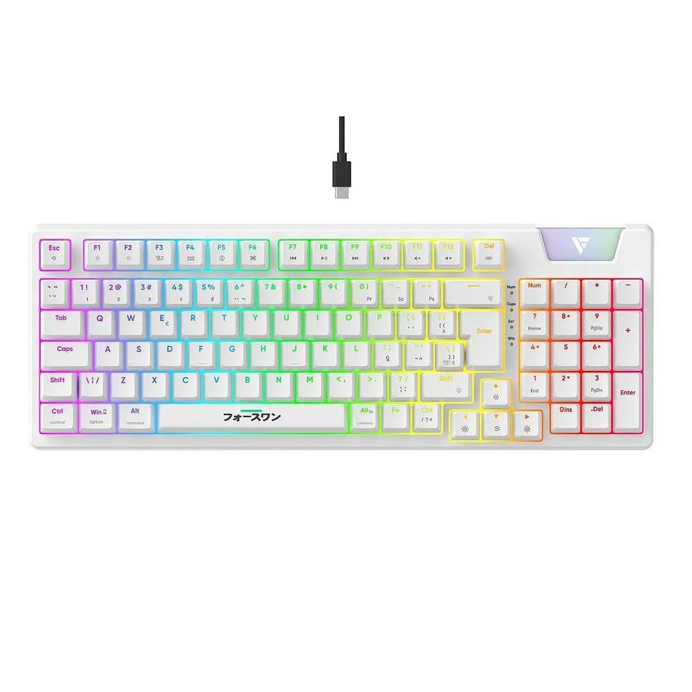 Teclado Gamer Mecânico Force One Yari RGB Switch Gateron Yellow Branco