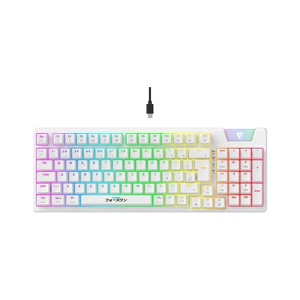 Teclado Gamer Mecânico Force One Yari RGB Hotswap Switch Gateron Amarelo Keycap Personalizável Branco FR.TC.YA.01