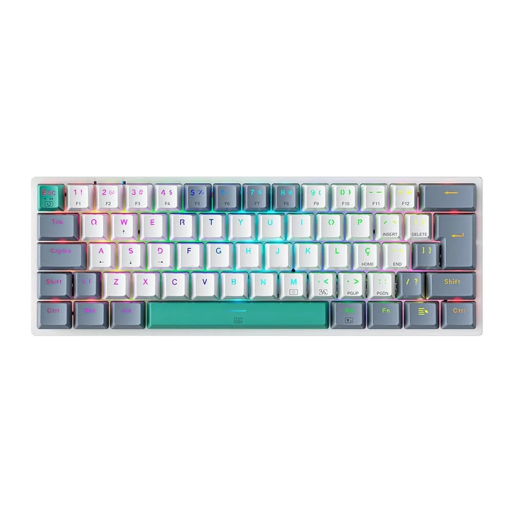 Teclado Gamer Mecânico Machenike K500-B61 60% RGB Hotswap Switch Blue ABNT2 Branco e Cinza JJ02F0002