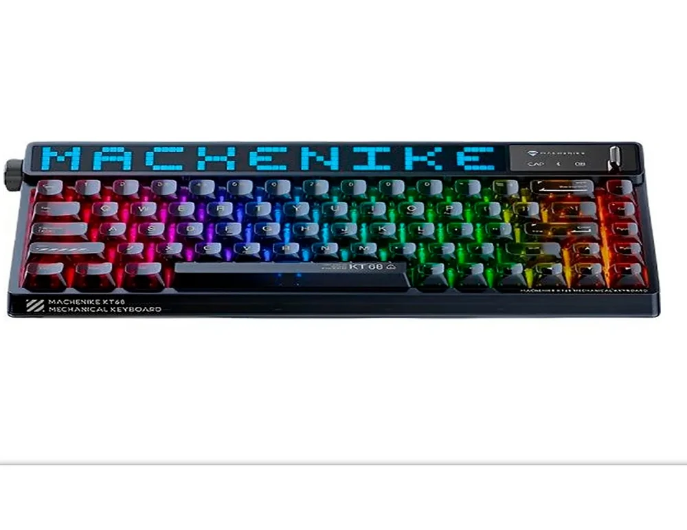 Teclado Gamer Mecânico Machenike KT68 Pro 65% Tri-Mode RGB Tela LED Switch Gateron North Pole Linear Preto KT68-PRO-RGB-BK