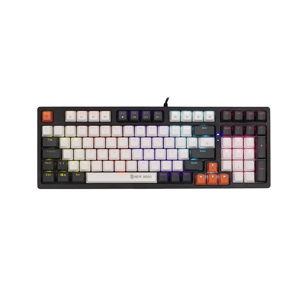 Teclado Gamer Mecânico New Hero Arkana Rainbow Switch Blue ABNT Branco e Cinza