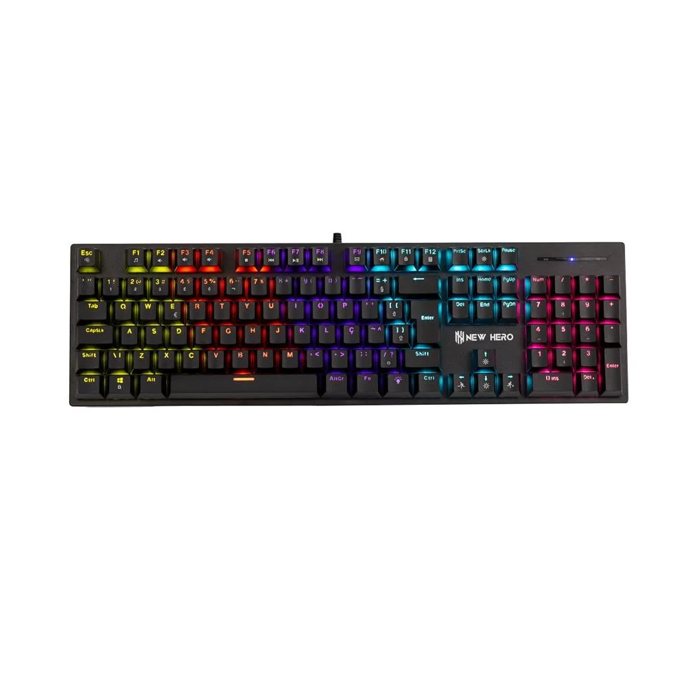Teclado Gamer Mecânico New Hero Prisma Rainbow Switch Blue ABNT2 Preto