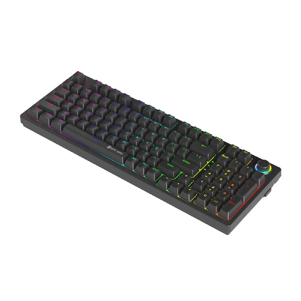Teclado Gamer Mecânico New Hero Warlock Rainbow Switch Blue ABNT Preto