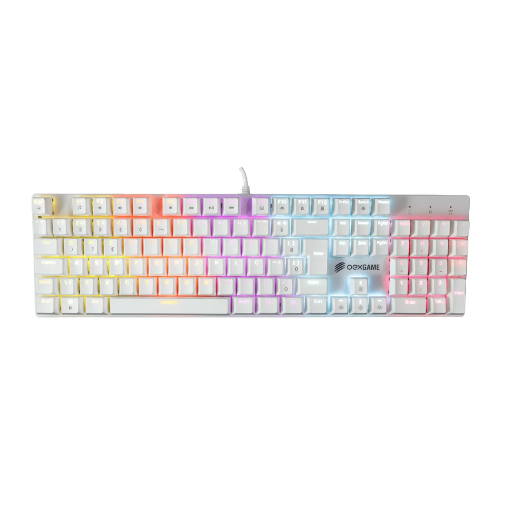 Teclado Gamer Mecânico OEX Guardian RGB Switch Outemu Red ABNT2 Branco