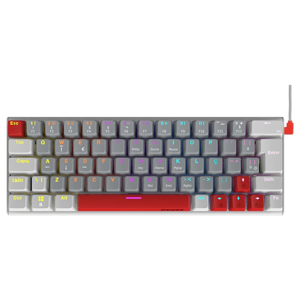Teclado Gamer Mecânico PCyes Kuromori White Ghost 60% LED Rainbow Switch Red PTKMWG60RD