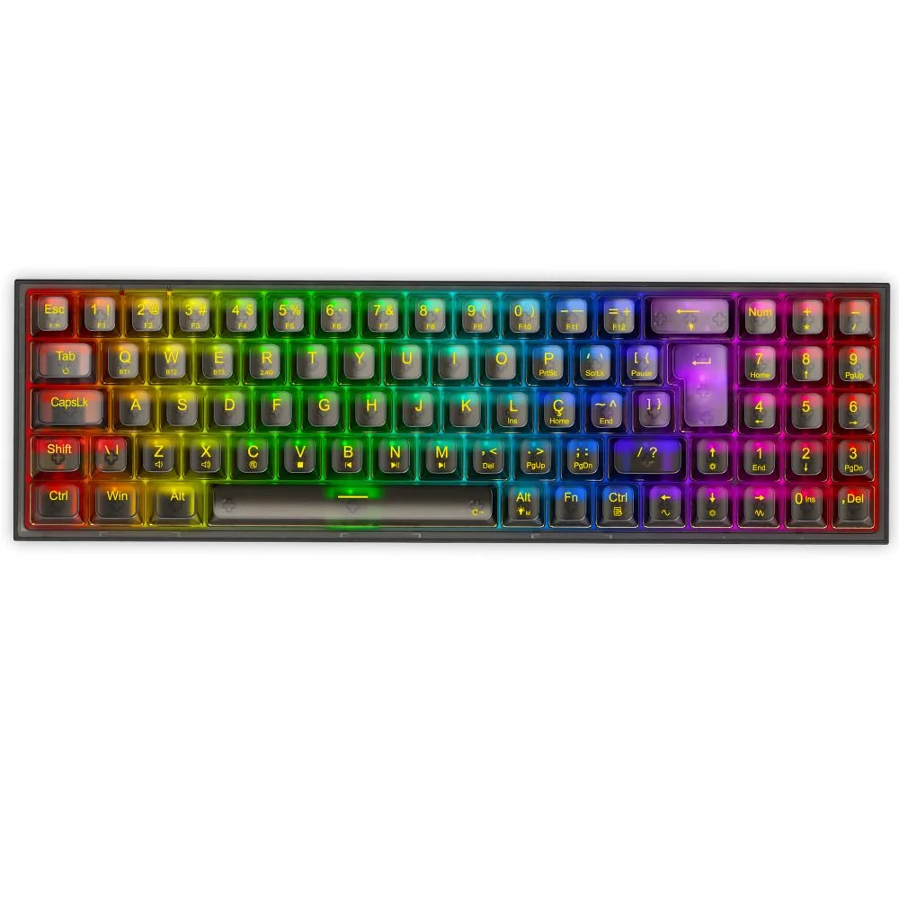 Teclado Gamer Mecânico Redragon Pollux Pro Clear RGB Sem Fio Switch Crystal Preto K628CTB-RGB-PRO