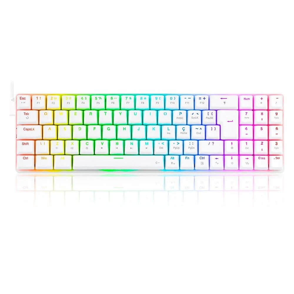 Teclado Gamer Mecânico Redragon Ashe RGB Switch Blue Branco K626-KB-W (PT-BLUE)