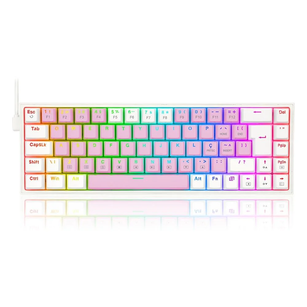 Teclado Gamer Mecânico Redragon Castor RGB Switch Brown ABNT2 Rosa com Branco K631PW-RGB (PT-BROWN)