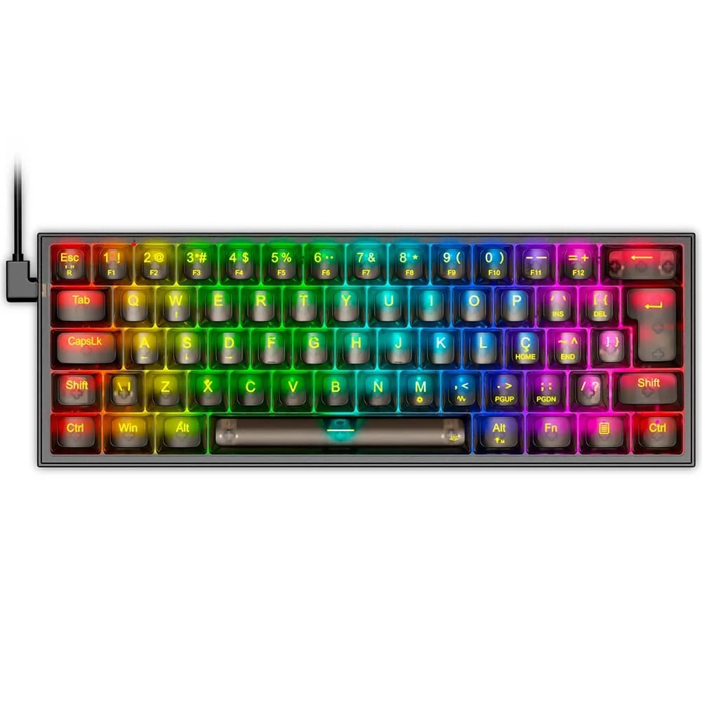 Teclado Gamer Mecânico Redragon Fizz Clear Black Chroma Mk.II RGB ABNT2 Preto K617CTB-RGB