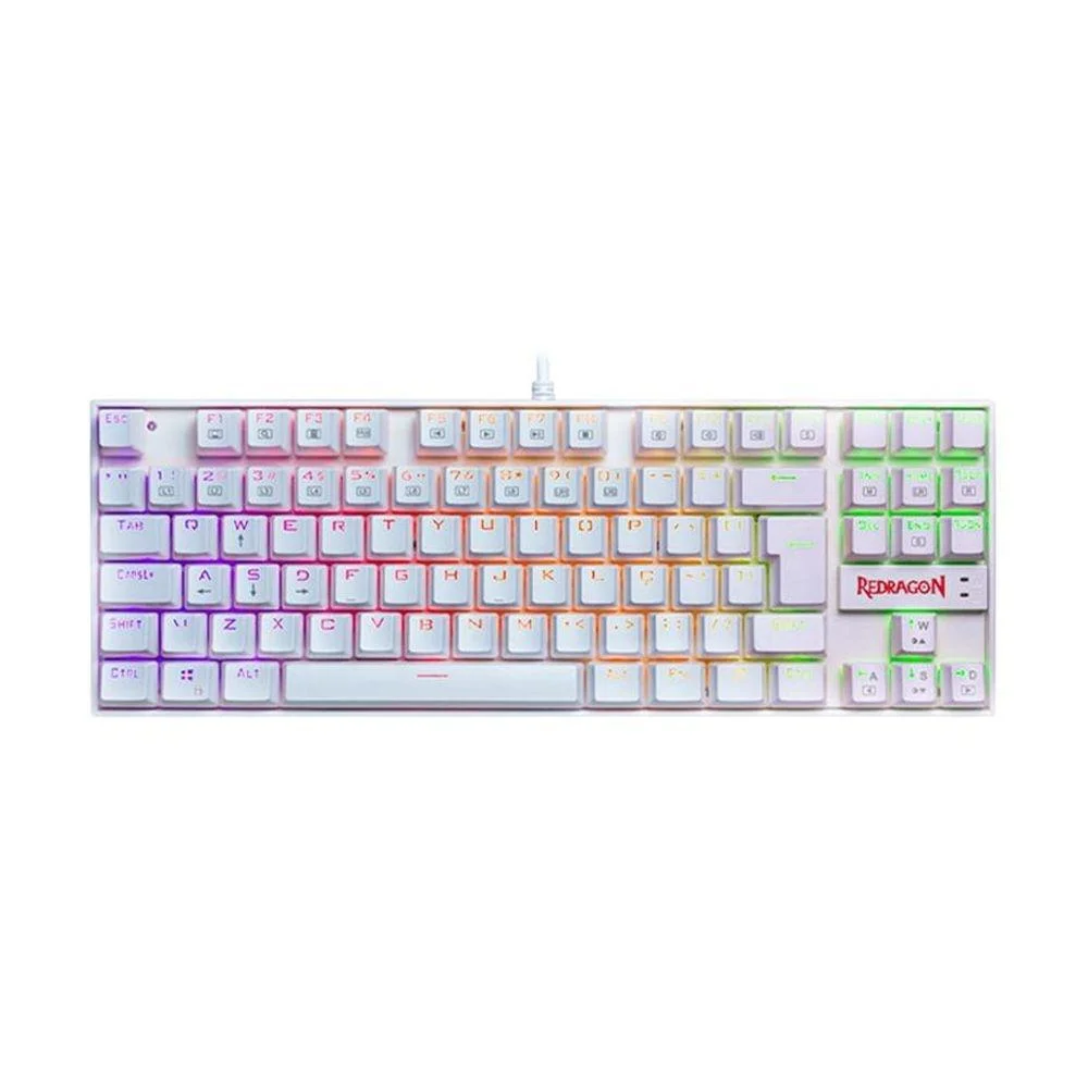 Teclado Gamer Mecânico Redragon Kumara Lunar White RGB Switch Brown Com Fio K552W