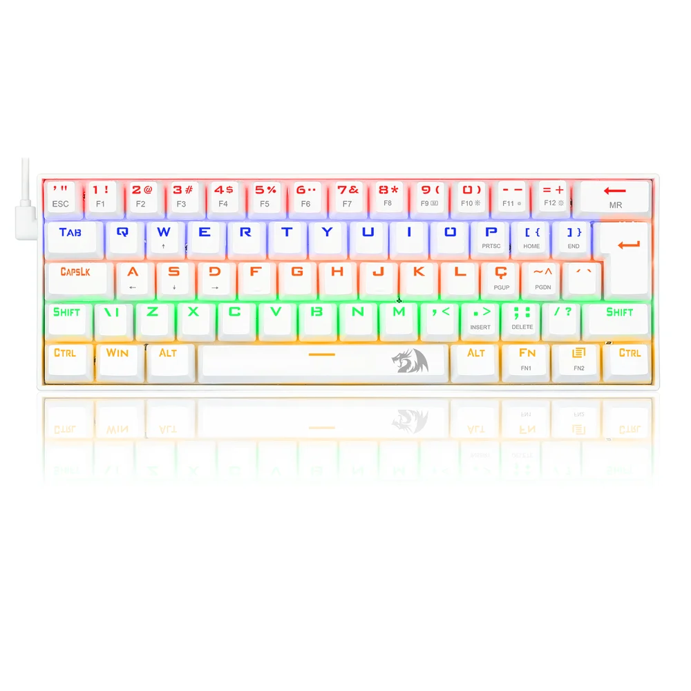Teclado Gamer Mecânico Redragon Lakshmi Lunar White 60% LED Rainbow Switch Outemu Brown ABNT2 K606W-R