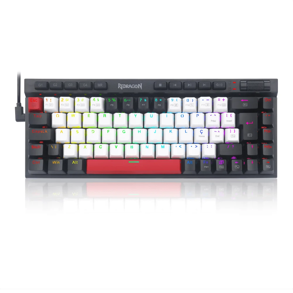 Teclado Mecânico Redragon Magic Wand Gamer RGB Switch Brown Preto e Vermelho