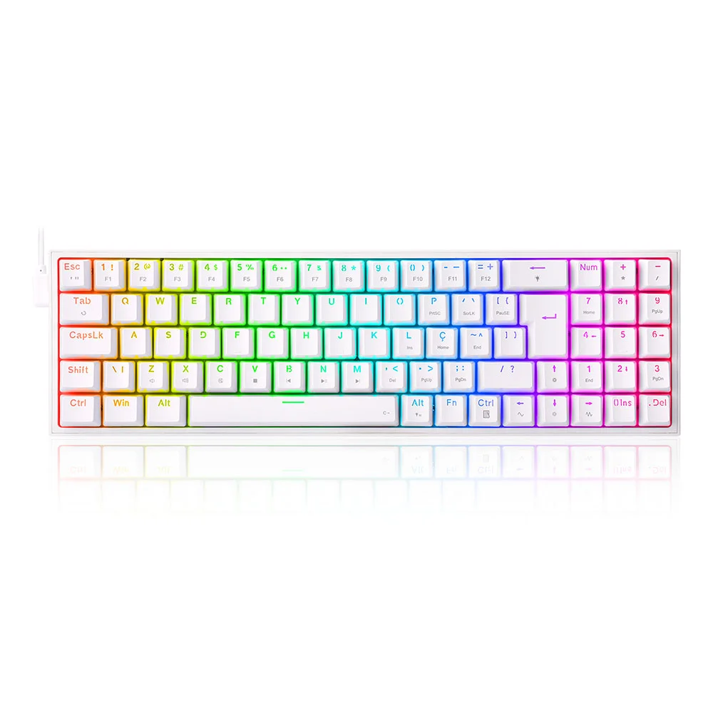 Teclado Gamer Mecânico Redragon Pollux RGB Switch Blue ABNT2 Branco K628-RGB-W