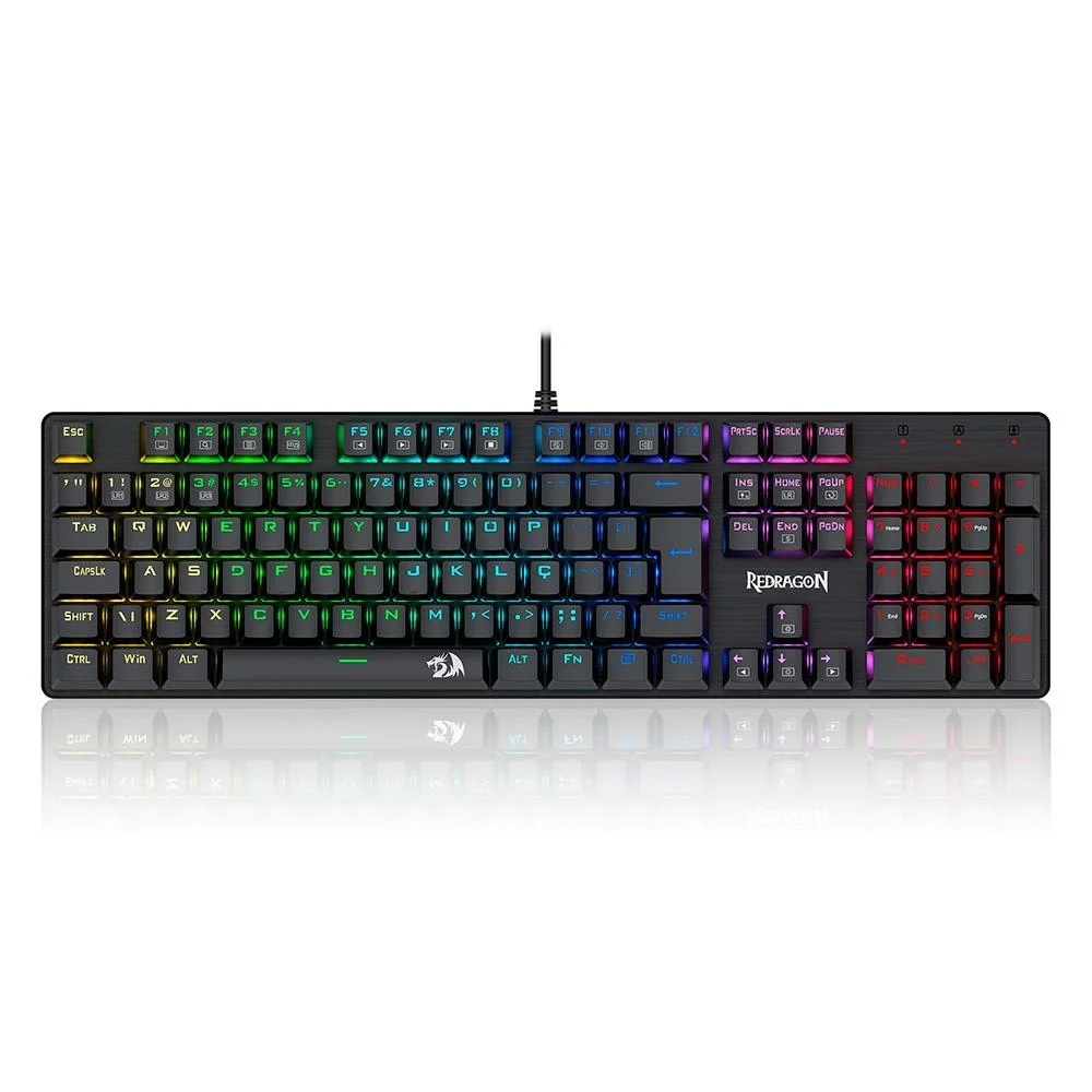 Teclado Gamer Mecânico Redragon Sindri Rainbow Switch Brown Preto K671 (PT-BROWN)