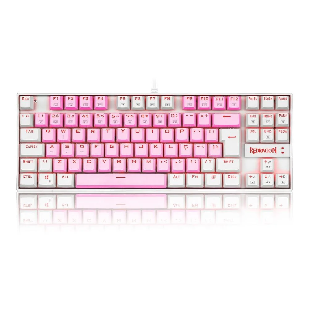 Teclado Gamer Mecânico Redragon Kumara Single Color Switch Blue ABNT2 Rosa e Branco K552PW (PT-BLUE)