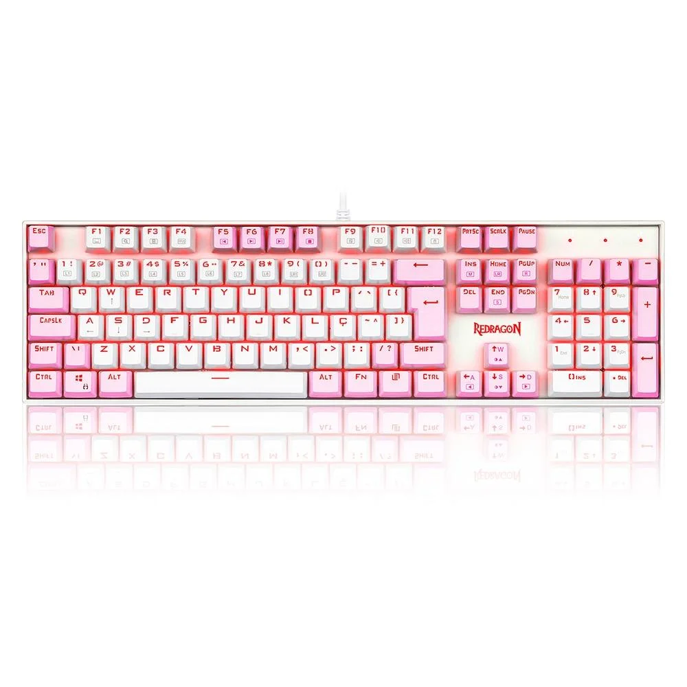 Teclado Gamer Mecânico Redragon Mitra Single Color Switch Blue ABNT2 Branco e Rosa K551WP (PT-BLUE)