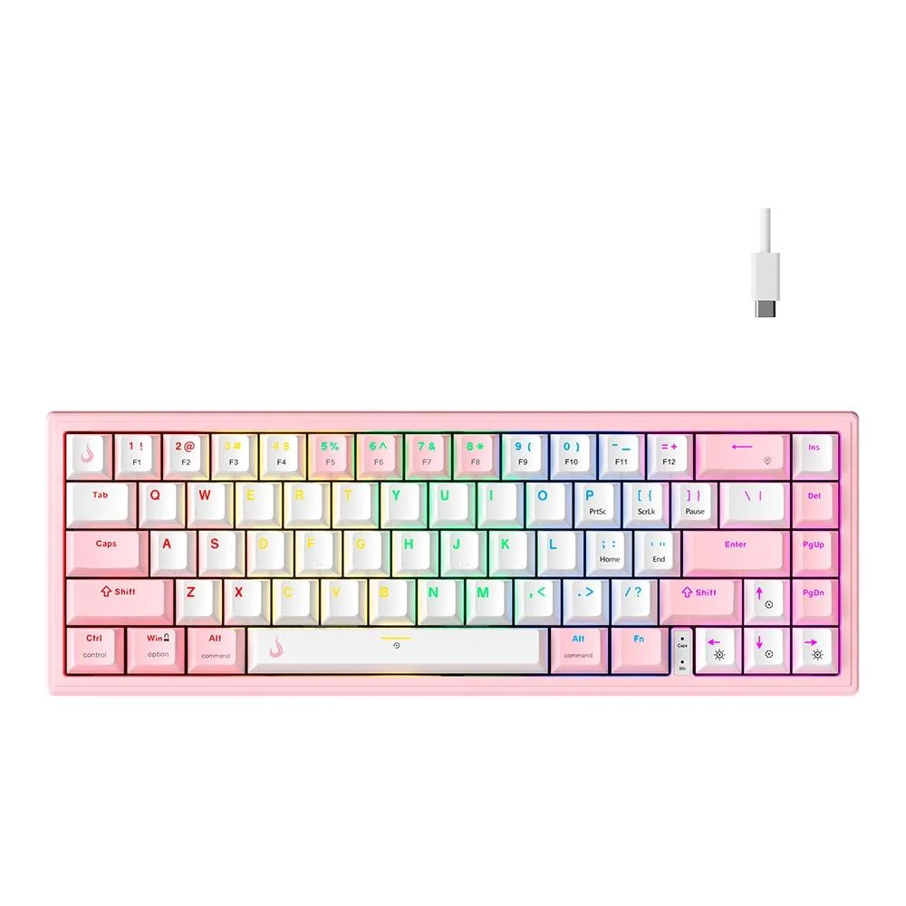 Teclado Gamer Mecânico Rise Mode GM1 Pro Mini 65% ARGB Switch Outemu Blue Branco e Rosa RM-TCM-GM1P-WPBLUE