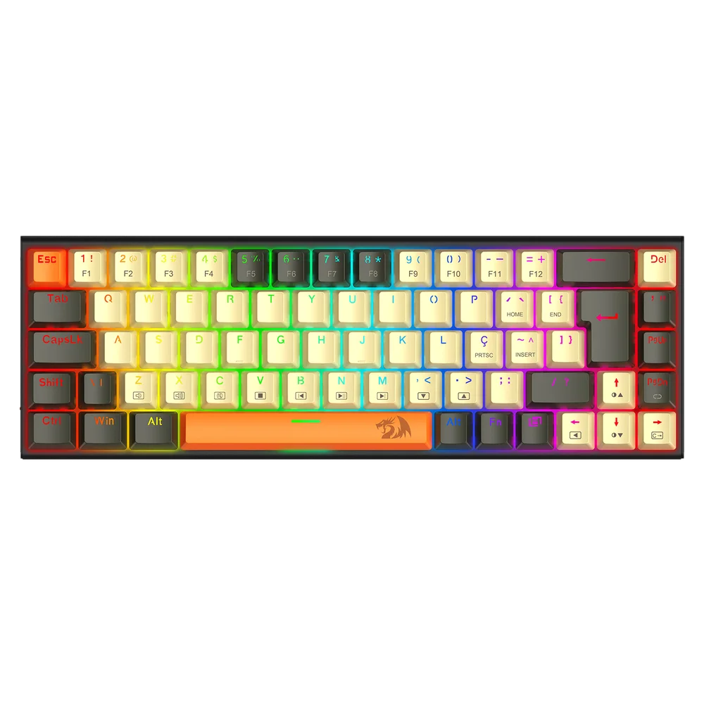 Teclado Gamer Mecânico Redragon Ryze RGB Keycaps Bege Preto e Laranja