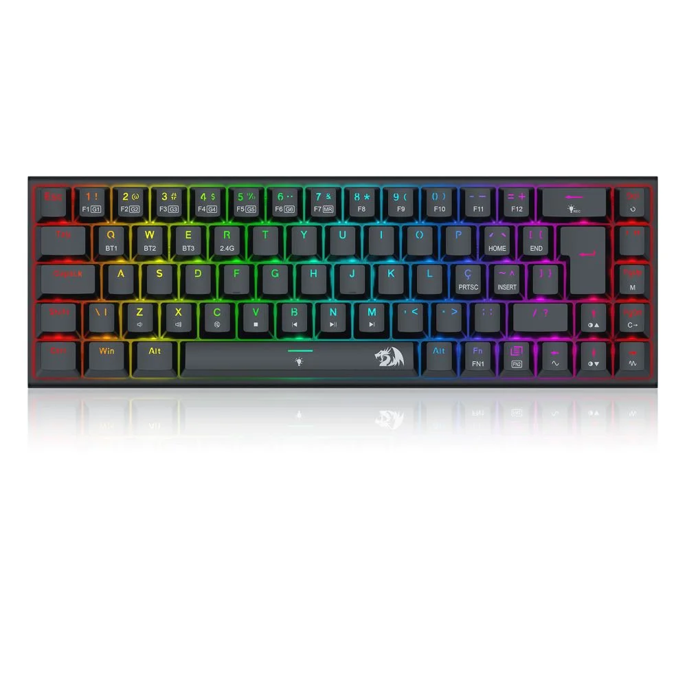 Teclado Gamer Mecânico Redragon Ryze Pro RGB Sem Fio Switch Brown Preto K633RGB-PRO