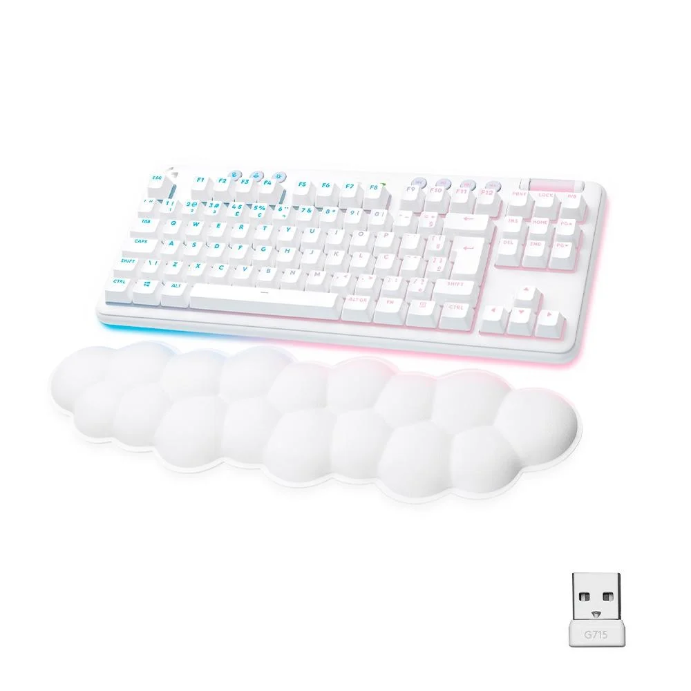 Teclado Gamer Mecânico Logitech G715 Aurora Lightspeed Sem Fio RGB Switch GX Linear Red ABNT2 Branco 920-010706