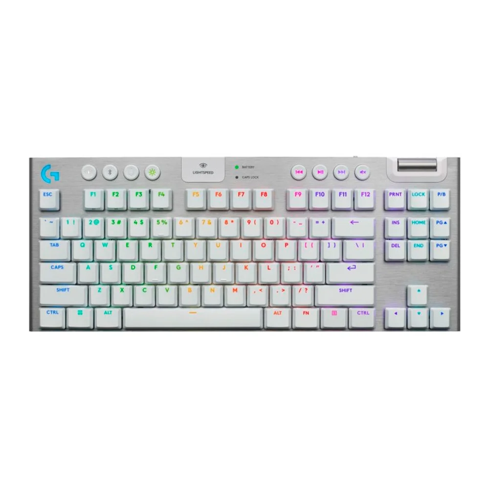 Teclado Gamer Mecânico Logitech G915 X TKL Lightspeed Sem Fio RGB Lightsync Bluetooth Switch GL Tactile Branco 920-012732