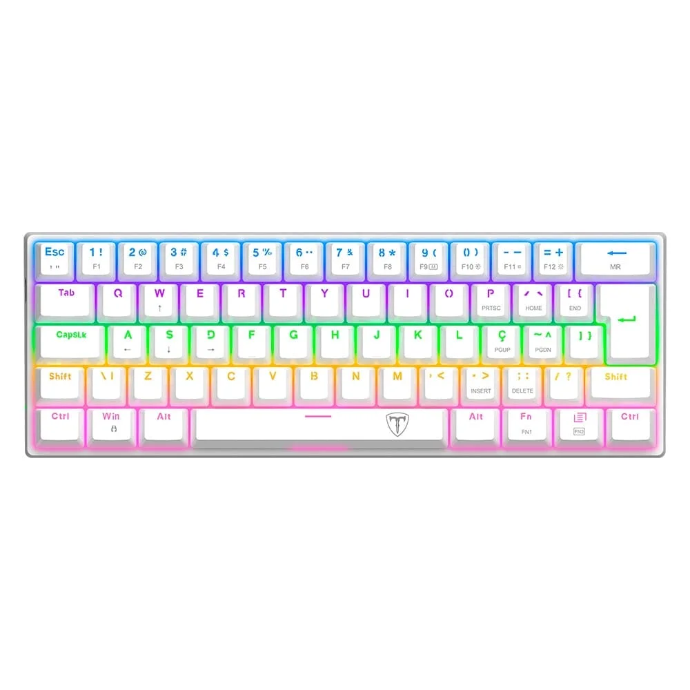 Teclado Gamer Mecânico T-Dagger Arena 60% RGB Switch Brown Dust-Proof ABNT2 Branco T-TGK321W-BR